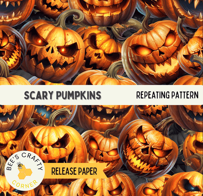The image is a collage of numerous jack-o-lanterns with menacing expressions, creating a spine-chilling and eerie atmosphere.