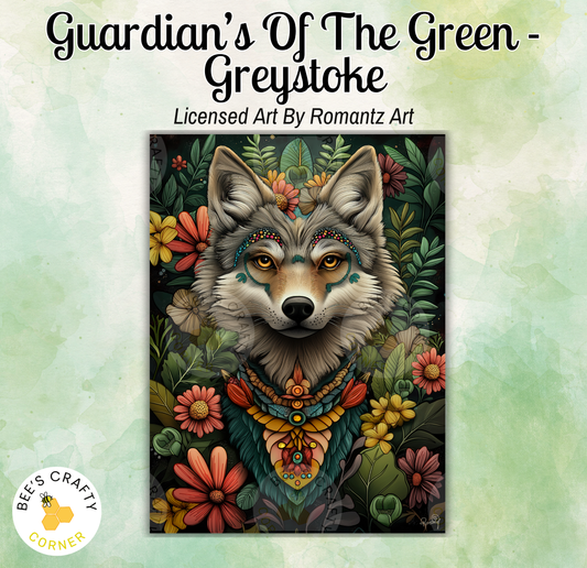 a picture of a wolf with flowers on it