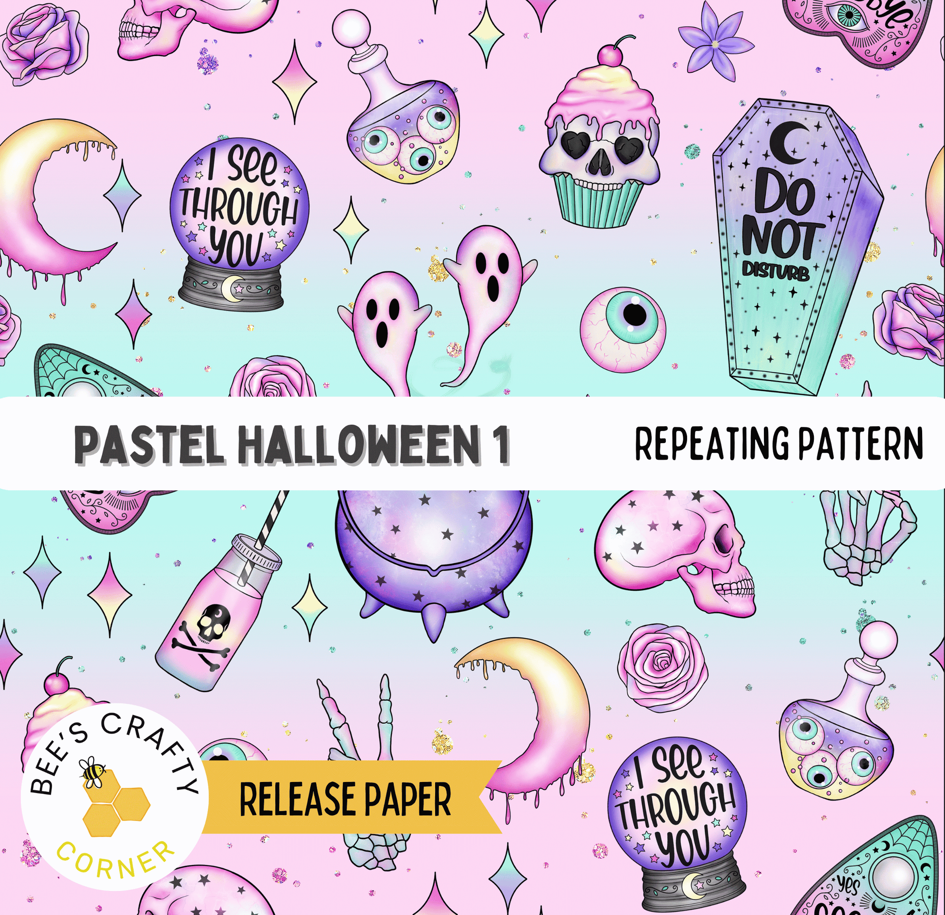 a bunch of different items that are on a pink and blue background
