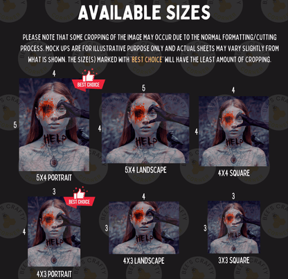 The image is a collage of six images depicting different sizes of portraits and landscapes, with the largest image being 5x4 and the smallest being 3x3. The images are labeled with the text "BEST CHOICE" and "LESS THAN 500 CHARACTERS" to indicate the quality and size of the images.