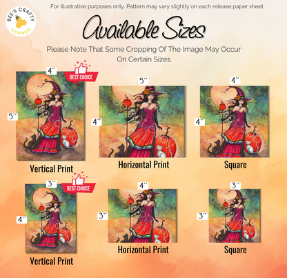 The image is a collage of six different sizes of the same illustration, featuring a woman in a red dress and a cat.