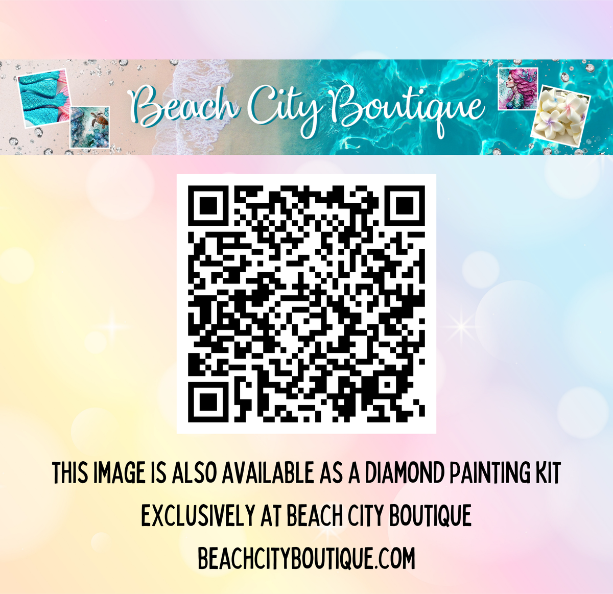 The image is available as a diamond painting kit exclusively at Beach City Boutique.