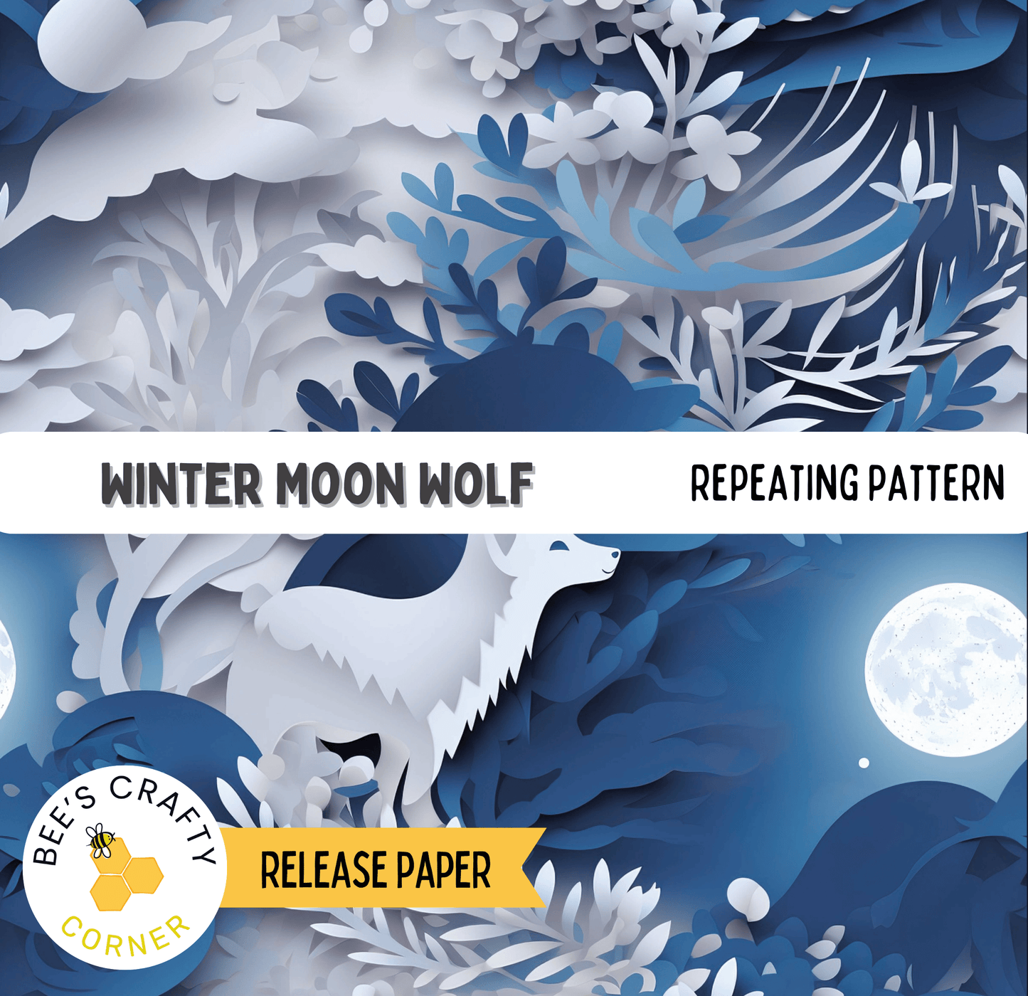The image is a collage of various images, including a large moon, a wolf, and other natural elements, all set against a blue and white background.