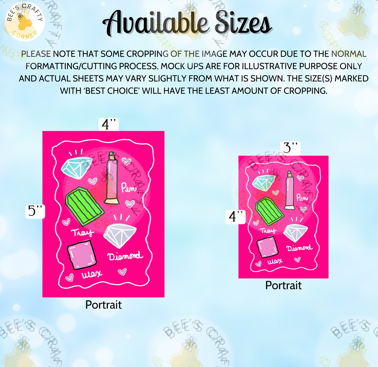 The image is a collage of two images, one depicting a pink background with various objects such as a diamond, heart, and toothbrush, and the other showing a pink background with a pink heart and a pink toothbrush. The collage is available in different sizes, including portrait and 5-inch sizes.