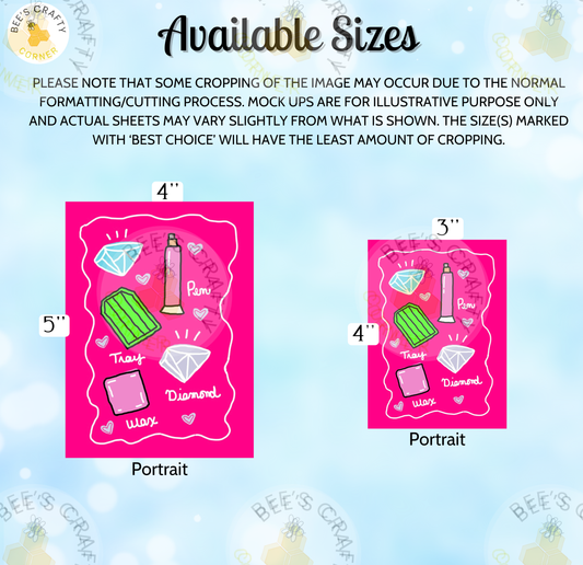 The image is a collage of two images, one depicting a pink background with various objects such as a diamond, heart, and toothbrush, and the other showing a pink background with a pink heart and a pink toothbrush. The collage is available in different sizes, including portrait and 5-inch sizes.