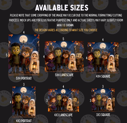 a collage of six different sizes of Halloween-themed images, including portraits and landscapes, with various characters and settings.