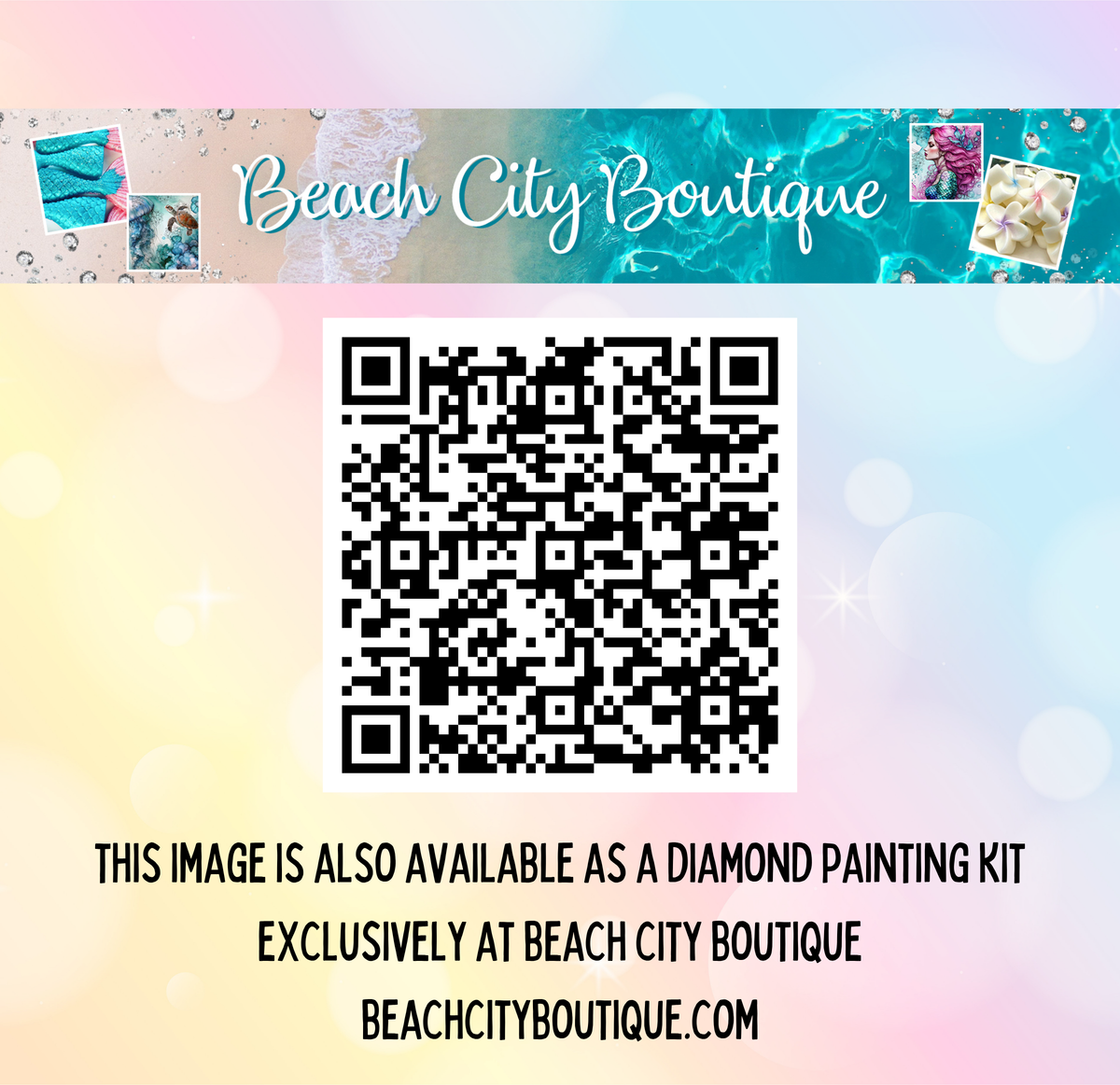 The image is available as a diamond painting kit exclusively at Beach City Boutique.