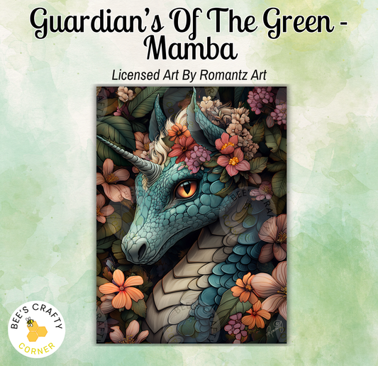 a picture of a dragon with flowers on its head