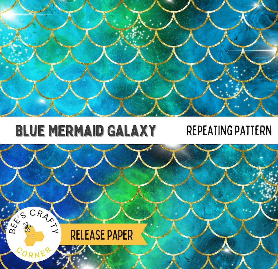The image is a repeating pattern of blue and green scales, resembling the scales of a mermaid or a galaxy. The pattern is vibrant and colorful, with the scales arranged in a repeating pattern that creates a visually striking design.