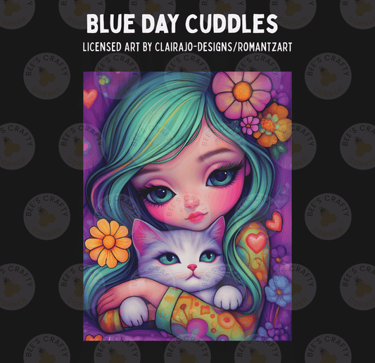 The image is a vibrant illustration featuring a young girl with long, colorful hair and a cat. The girl is surrounded by a variety of flowers and other natural elements, creating a whimsical and imaginative scene.