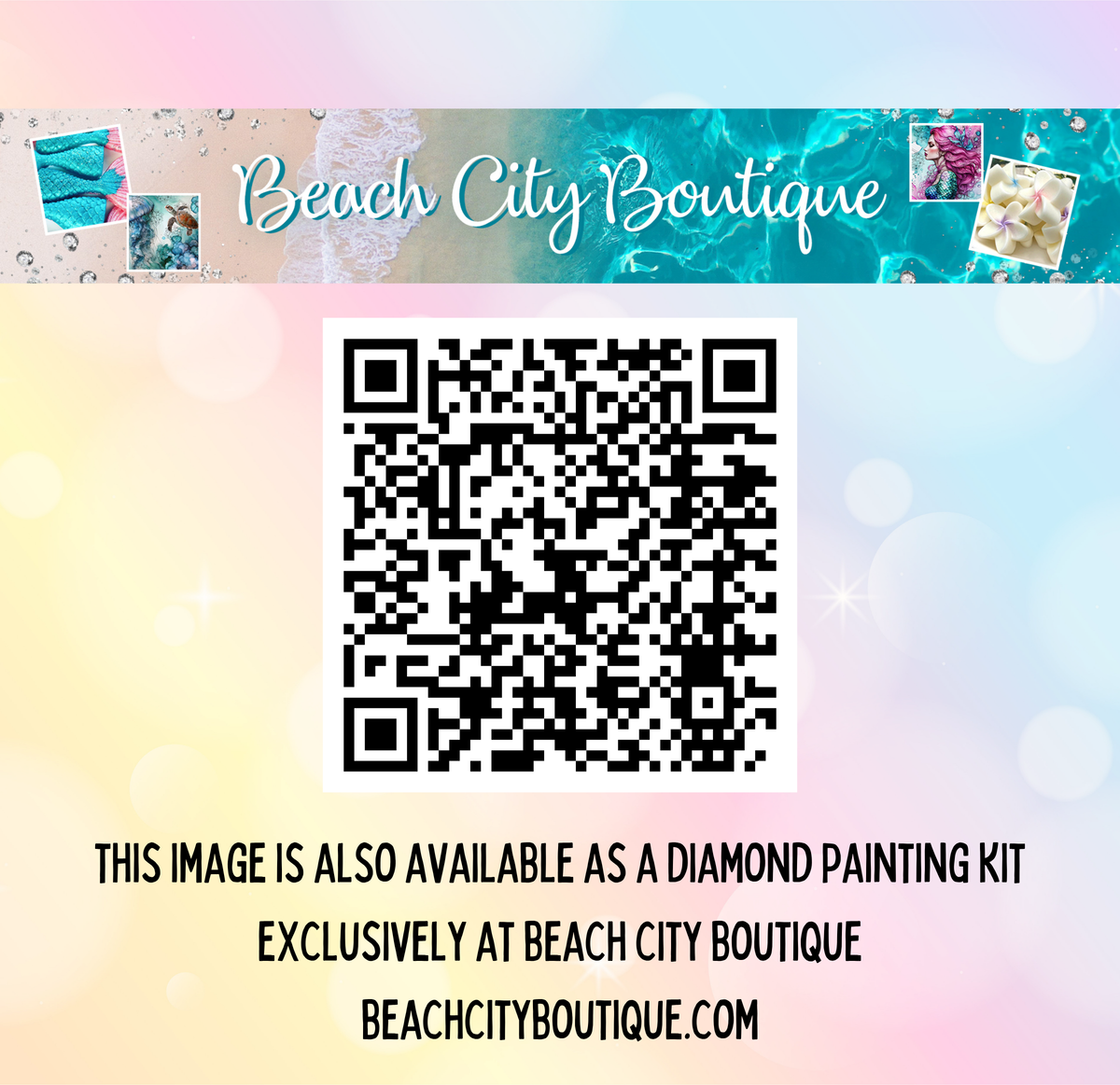 The image is available as a diamond painting kit exclusively at Beach City Boutique.