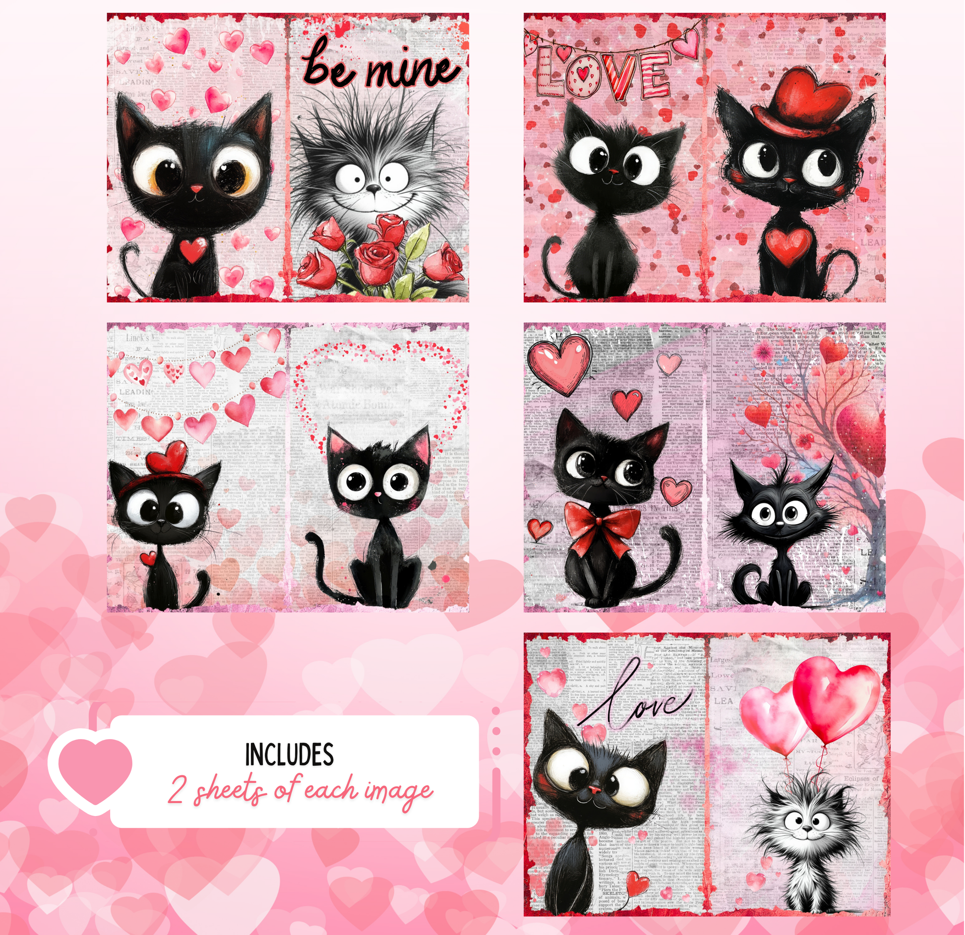 a collage of six images featuring black cats with hearts and the word "love" written on them. The cats are depicted in various poses and expressions, creating a visually appealing and heartwarming composition.