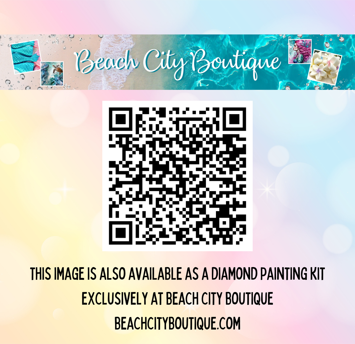 The image is available as a diamond painting kit exclusively at Beach City Boutique.