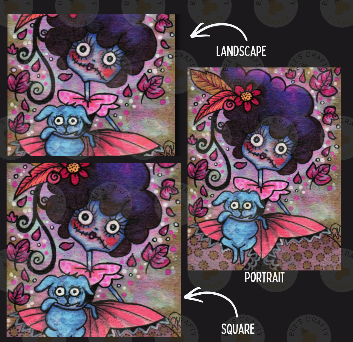 The image is a collage of three pictures, each depicting a different scene. The first image shows a woman with a large headdress and a small dog. The second image depicts the same woman with a different headdress and a small dog. The third image shows a woman with a large headdress and a small dog, but the dog is not visible in the image.