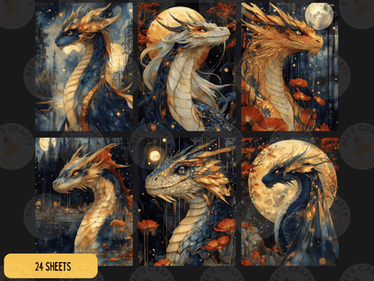 The image is a collage of six distinct images featuring fantastical, colorful dragons with intricate patterns and designs.