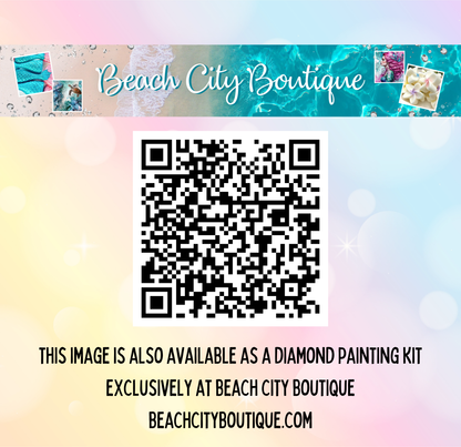 The image is available as a diamond painting kit exclusively at Beach City Boutique.