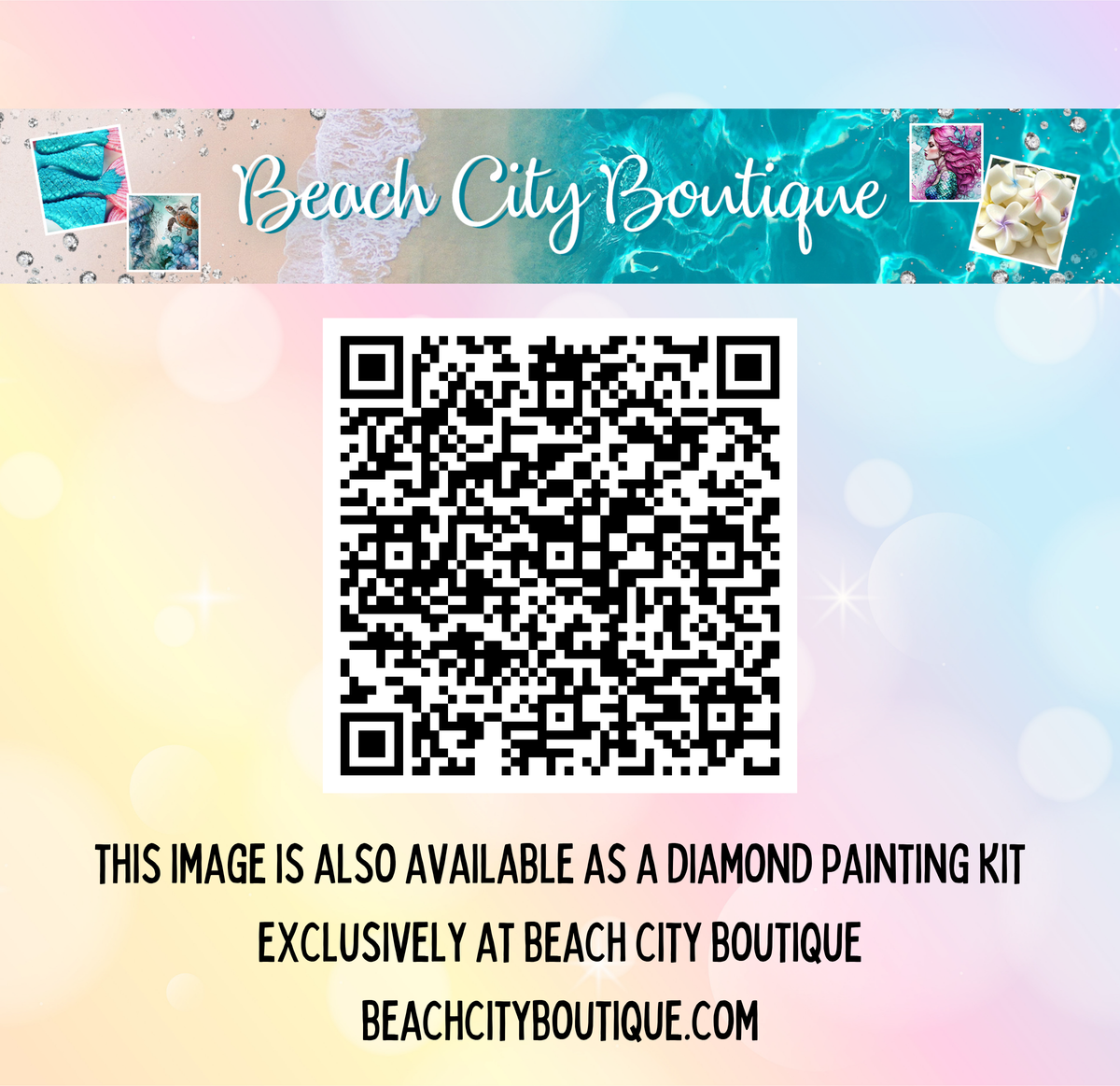 The image is available as a diamond painting kit exclusively at Beach City Boutique.