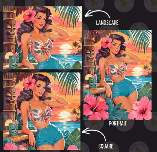 The image is a collage of three images featuring a woman in a tropical setting, with a focus on the landscape and portrait aspects of the scene.