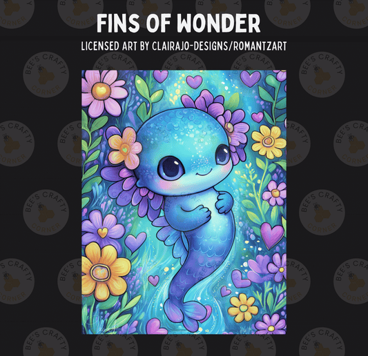The image is a vibrant and whimsical illustration featuring a blue mermaid surrounded by a colorful array of flowers and plants.