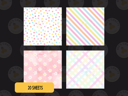 four different patterns, including polka dots, stripes, flowers, and plaid designs, arranged in a grid format.