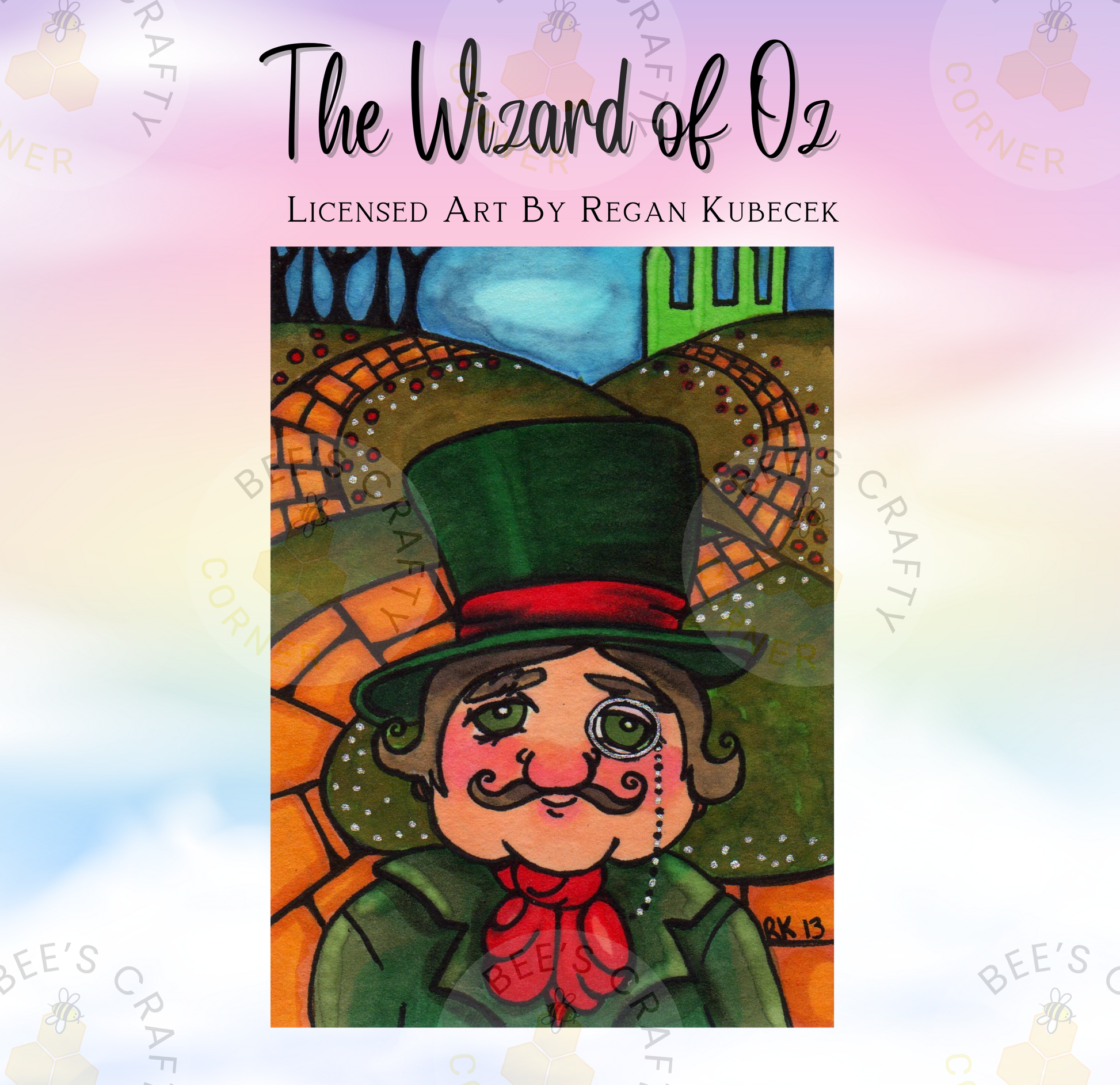 The image is a colorful illustration of a character with a green top hat and mustache, set against a whimsical background with a winding path and various elements.