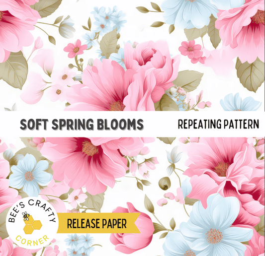 The image is a collage of various pink and blue flowers, including roses, peonies, and other blooms, arranged in a repeating pattern.