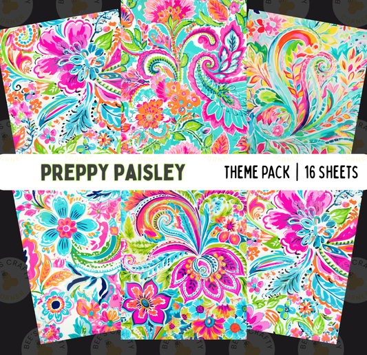 The image is a vibrant and colorful collage of 16 sheets featuring intricate floral and paisley patterns in a variety of bright and pastel colors.