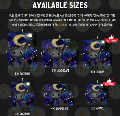The image is a collage of six different images featuring a dragon-like creature against a night sky background. The dragon appears in various sizes and positions, creating a dynamic and visually interesting composition. The images are labeled with numbers, likely indicating the size or position of the dragon within the collage.
