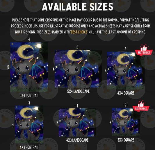 The image is a collage of six different images featuring a dragon-like creature against a night sky background. The dragon appears in various sizes and positions, creating a dynamic and visually interesting composition. The images are labeled with numbers, likely indicating the size or position of the dragon within the collage.