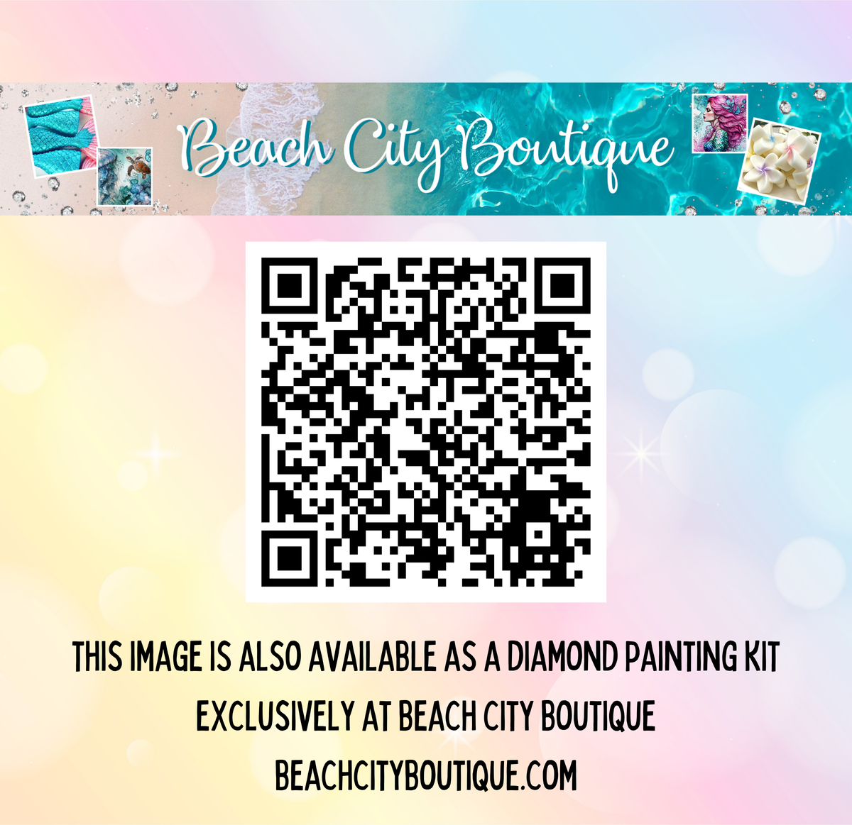 The image is available as a diamond painting kit exclusively at Beach City Boutique.