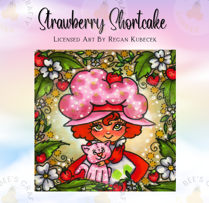 The image is a vibrant illustration of a young girl wearing a pink hat and holding a pink cat, surrounded by a colorful floral background.