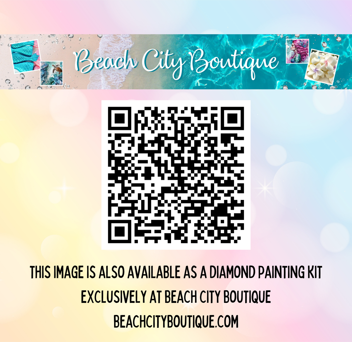 The image is available as a diamond painting kit exclusively at Beach City Boutique.