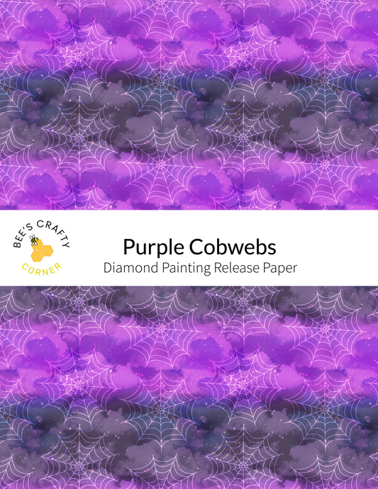 The image is a repeating pattern of purple cobwebs against a dark purple background, creating a visually striking and intricate design.