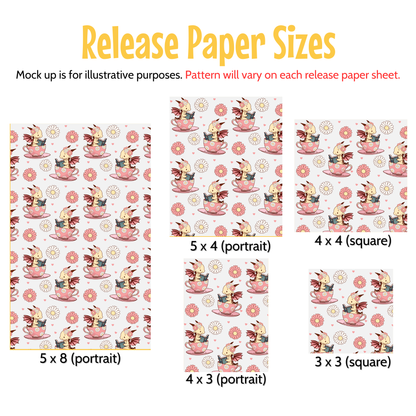 various paper sizes, including 5 x (portrait) and 3 x (square) sizes, along with corresponding patterns. The patterns are designed to be used as mock-ups for illustrative purposes, and the release paper sizes will vary on each sheet.