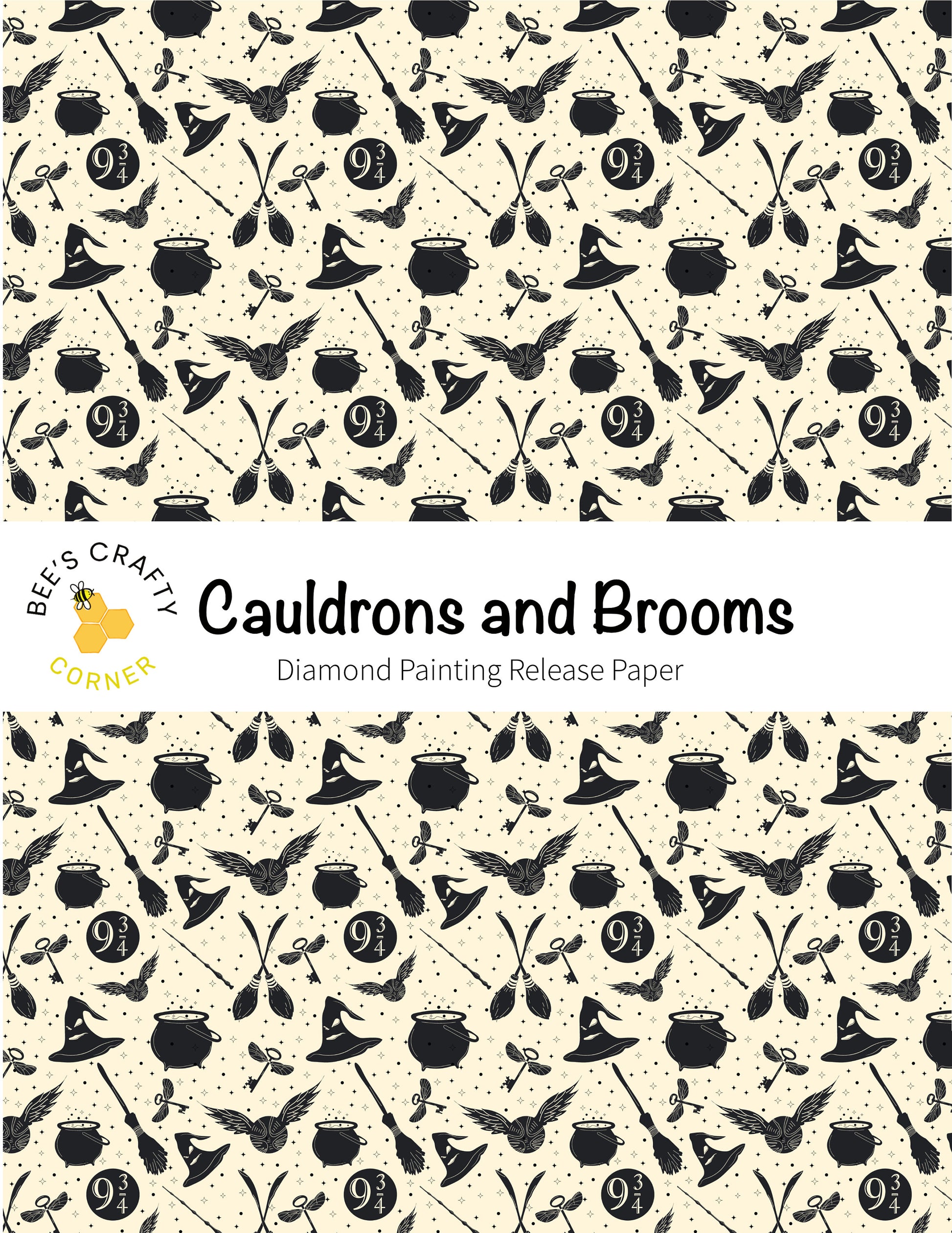 RELEASE PAPER | Cauldrons and Brooms - Reusable Patterned Diamond Painting Release Paper