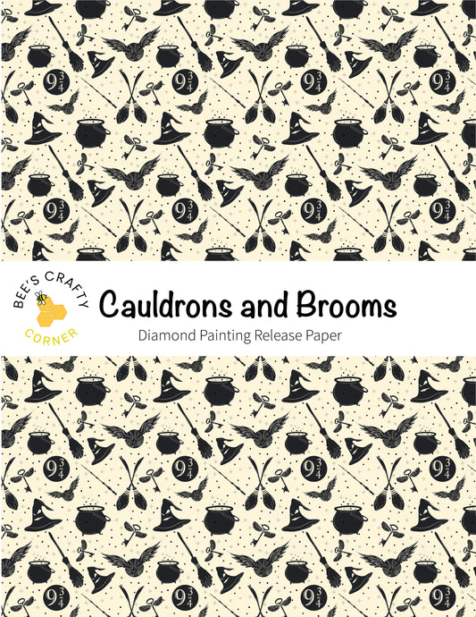RELEASE PAPER | Cauldrons and Brooms - Reusable Patterned Diamond Painting Release Paper