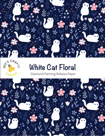 RELEASE PAPER | White Cat Floral - Reusable Patterned Diamond Painting Release Paper