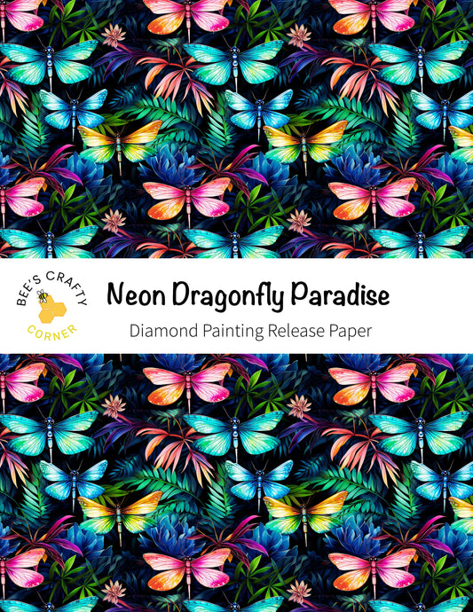 RELEASE PAPER | Neon Dragonfly Paradise - Reusable Patterned Diamond Painting Release Paper
