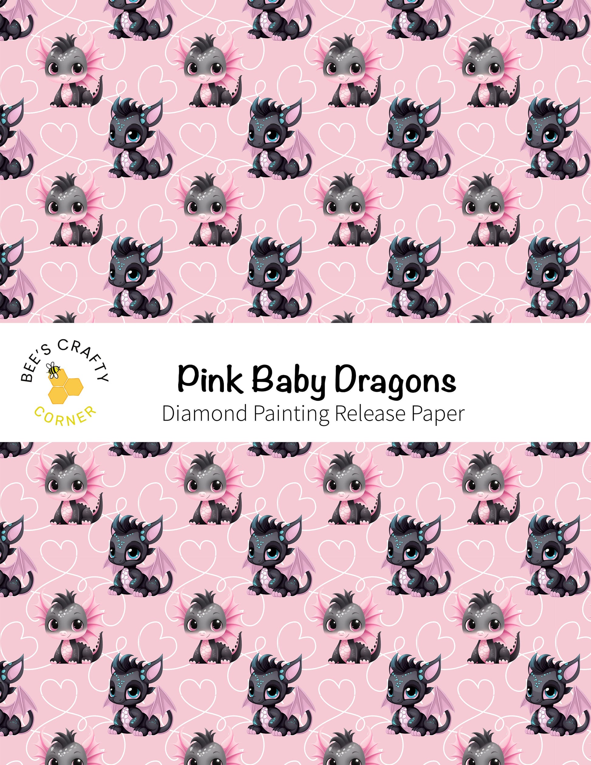 RELEASE PAPER | Pink Baby Dragons - Reusable Patterned Diamond Painting Release Paper