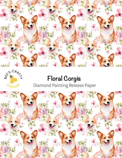 RELEASE PAPER | Floral Corgis - Reusable Patterned Diamond Painting Release Paper