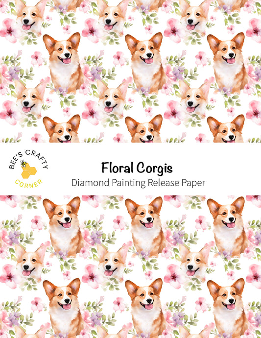 RELEASE PAPER | Floral Corgis - Reusable Patterned Diamond Painting Release Paper