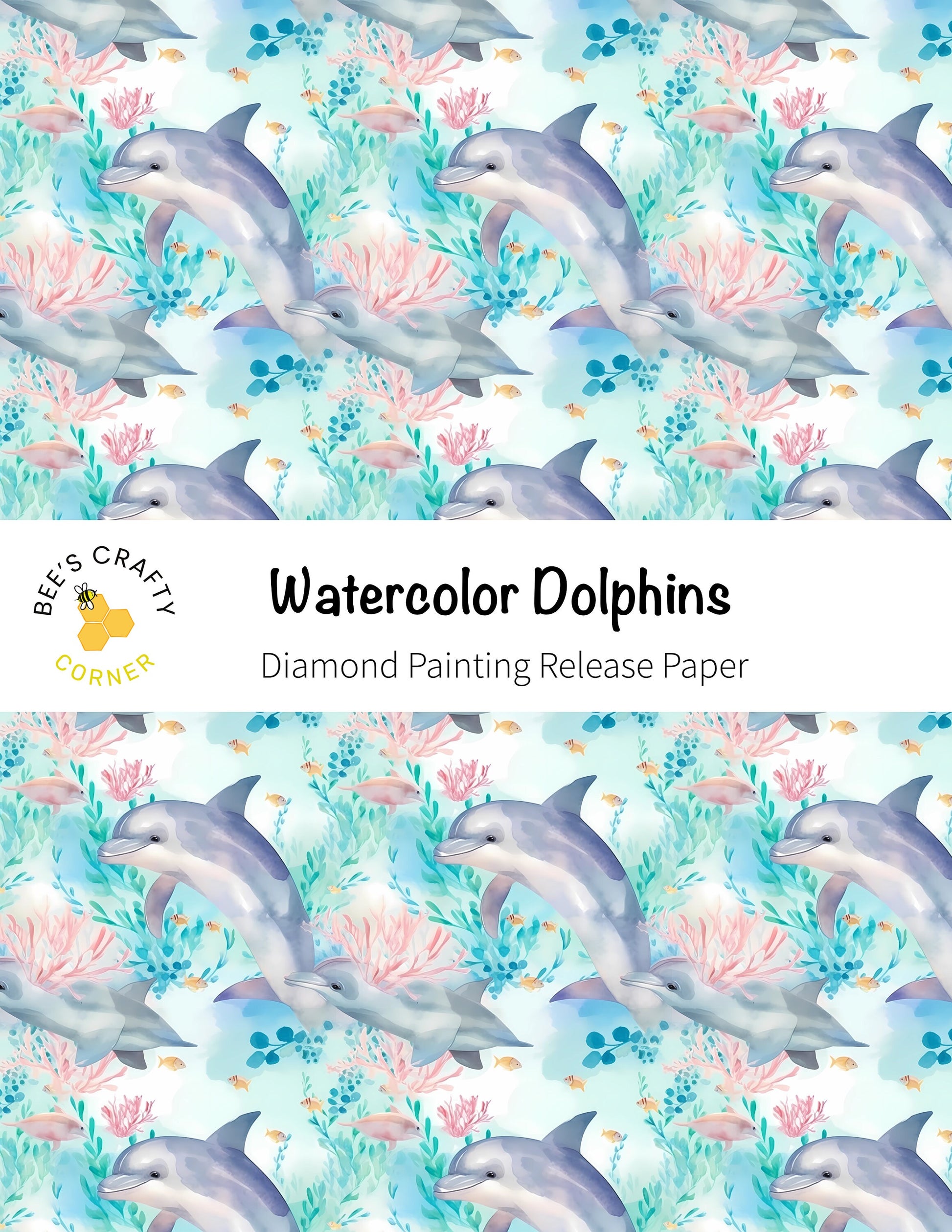 RELEASE PAPER | Watercolor Dolphins - Reusable Patterned Diamond Painting Release Paper