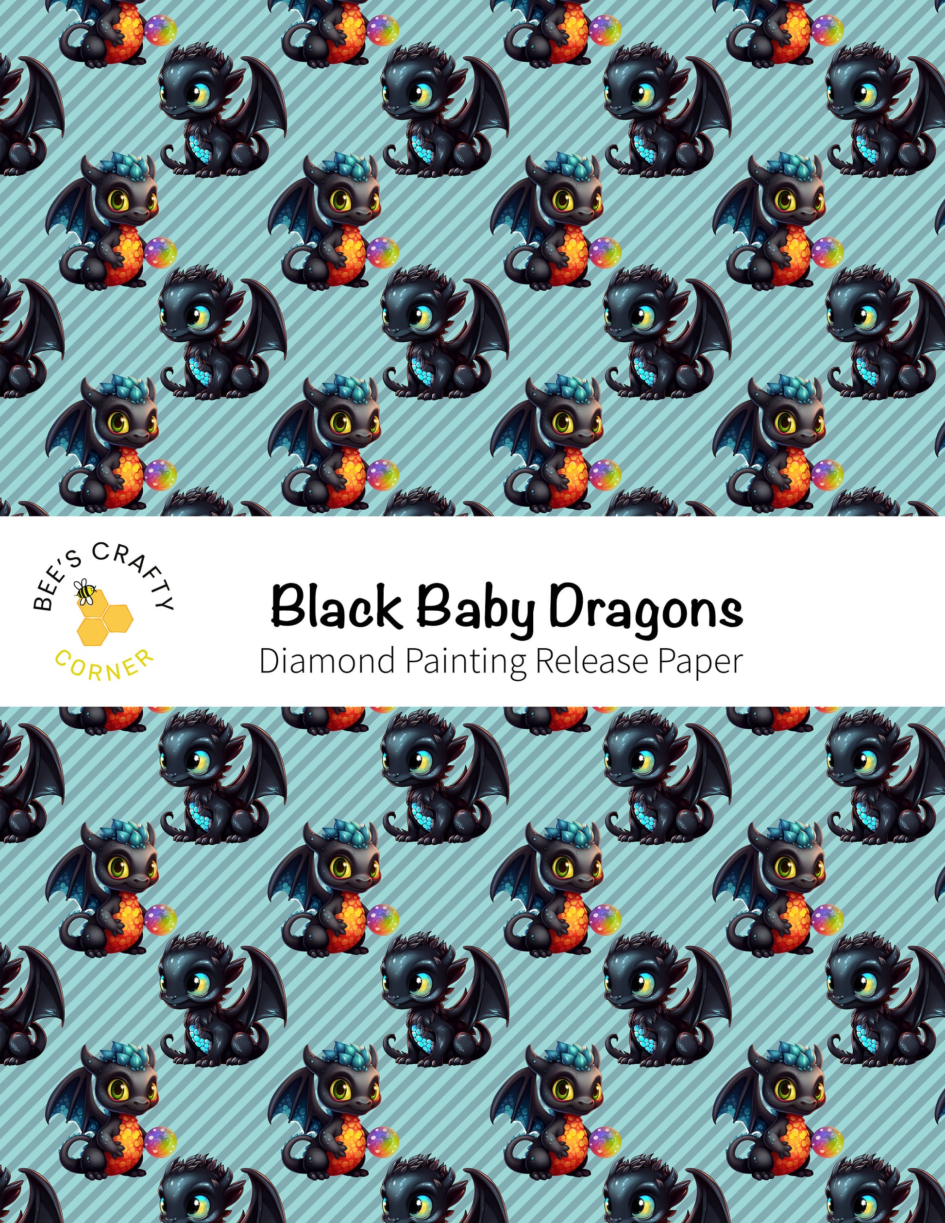 RELEASE PAPER | Black Baby Dragons - Reusable Patterned Diamond Painting Release Paper