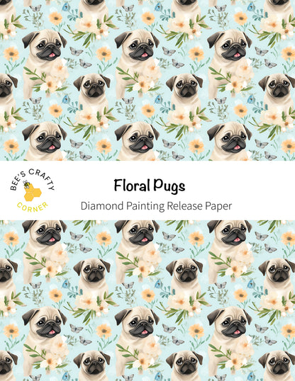 RELEASE PAPER | Floral Pugs - Reusable Patterned Diamond Painting Release Paper