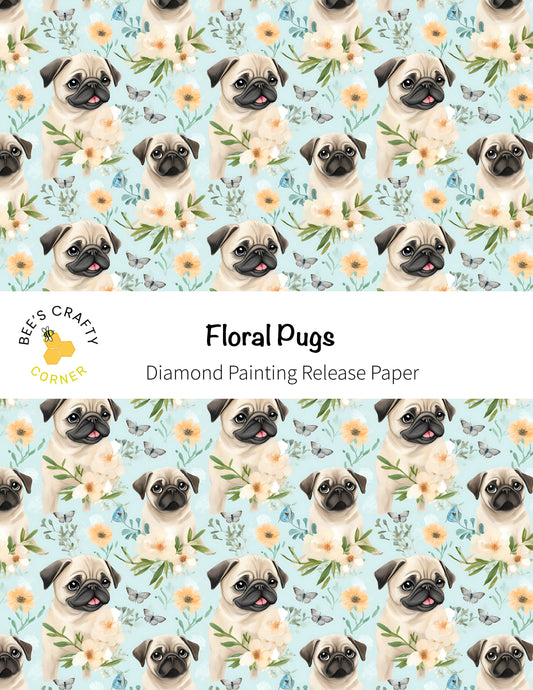 RELEASE PAPER | Floral Pugs - Reusable Patterned Diamond Painting Release Paper