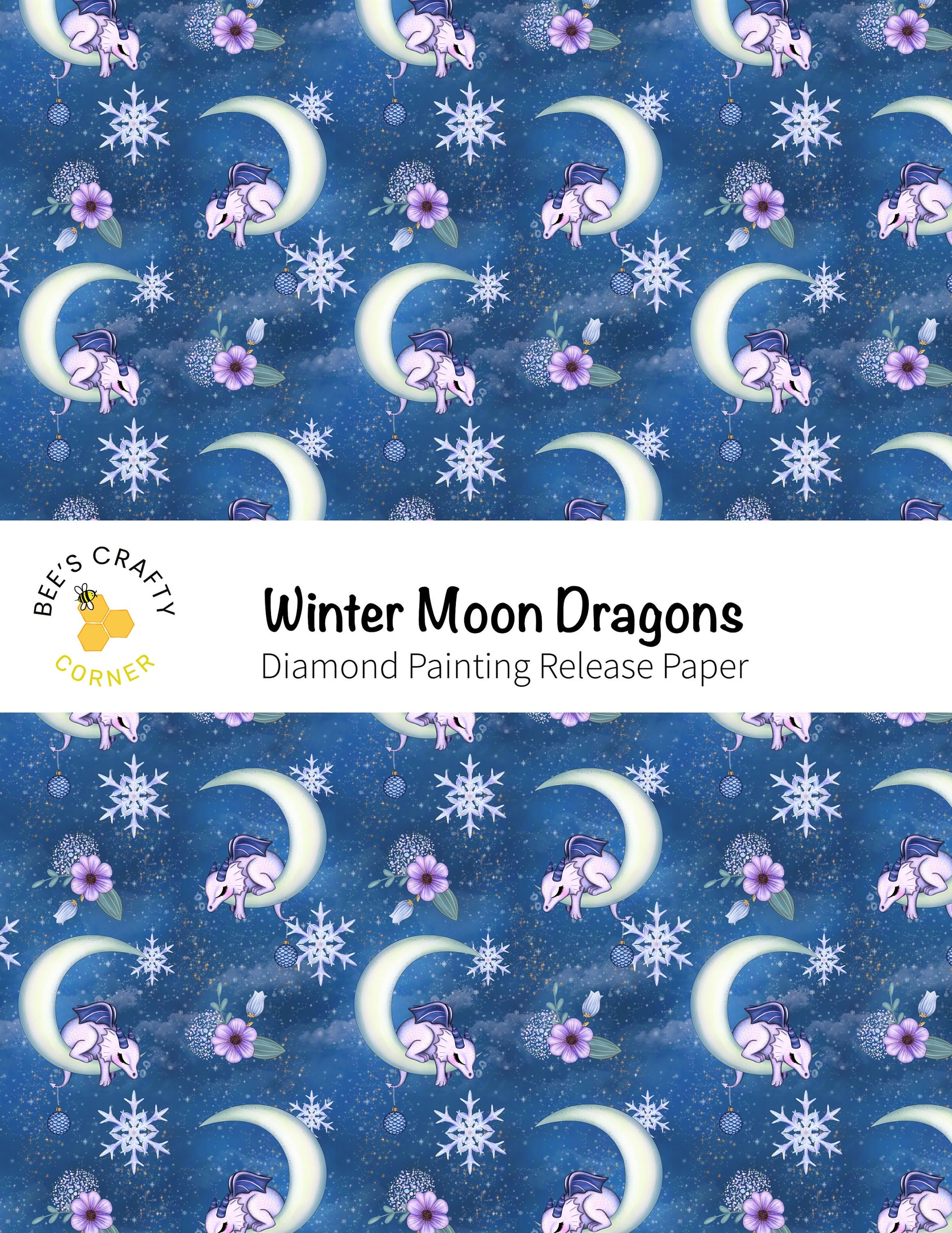 RELEASE PAPER | Winter Moon Dragons - Reusable Patterned Diamond Painting Release Paper