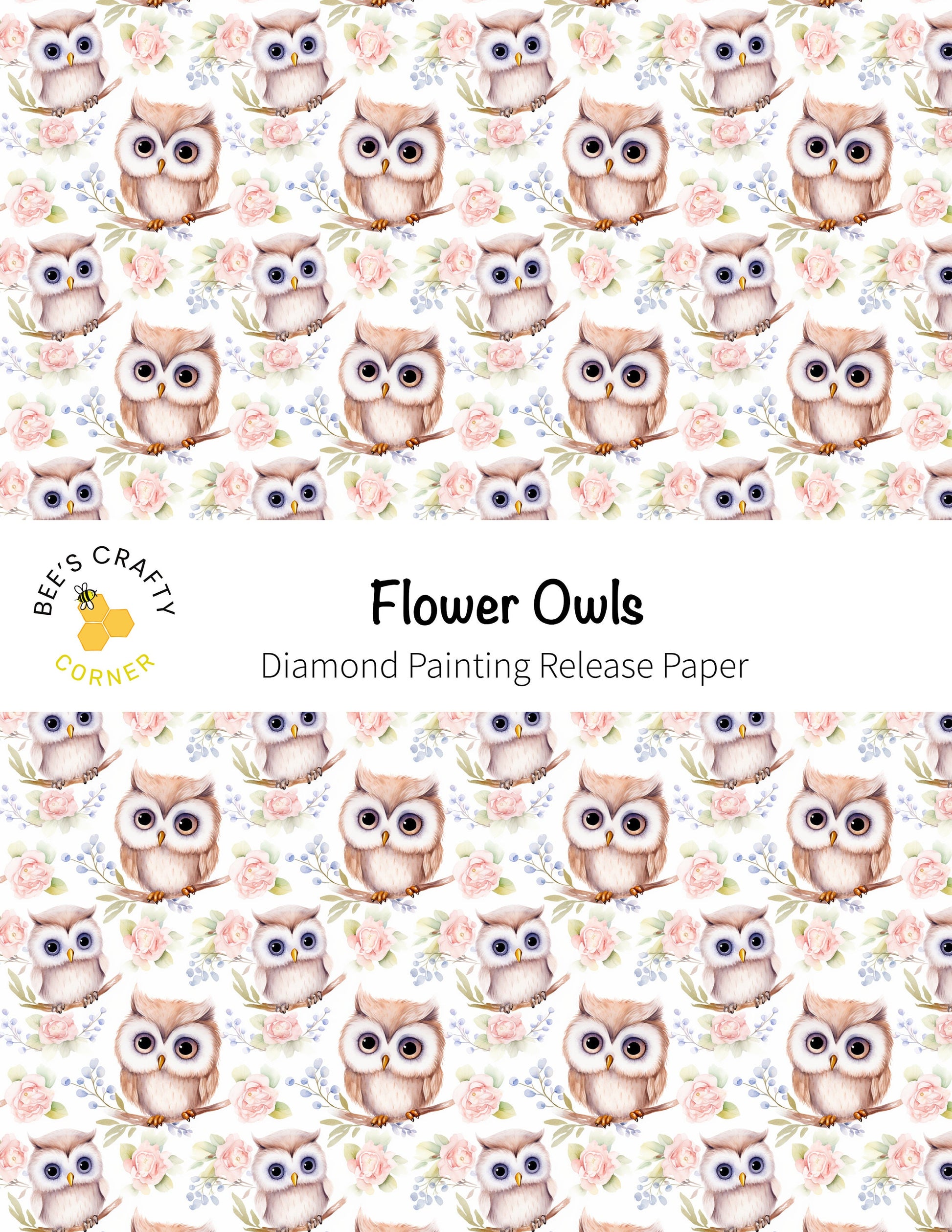 RELEASE PAPER | Flower Owls - Reusable Patterned Diamond Painting Release Paper