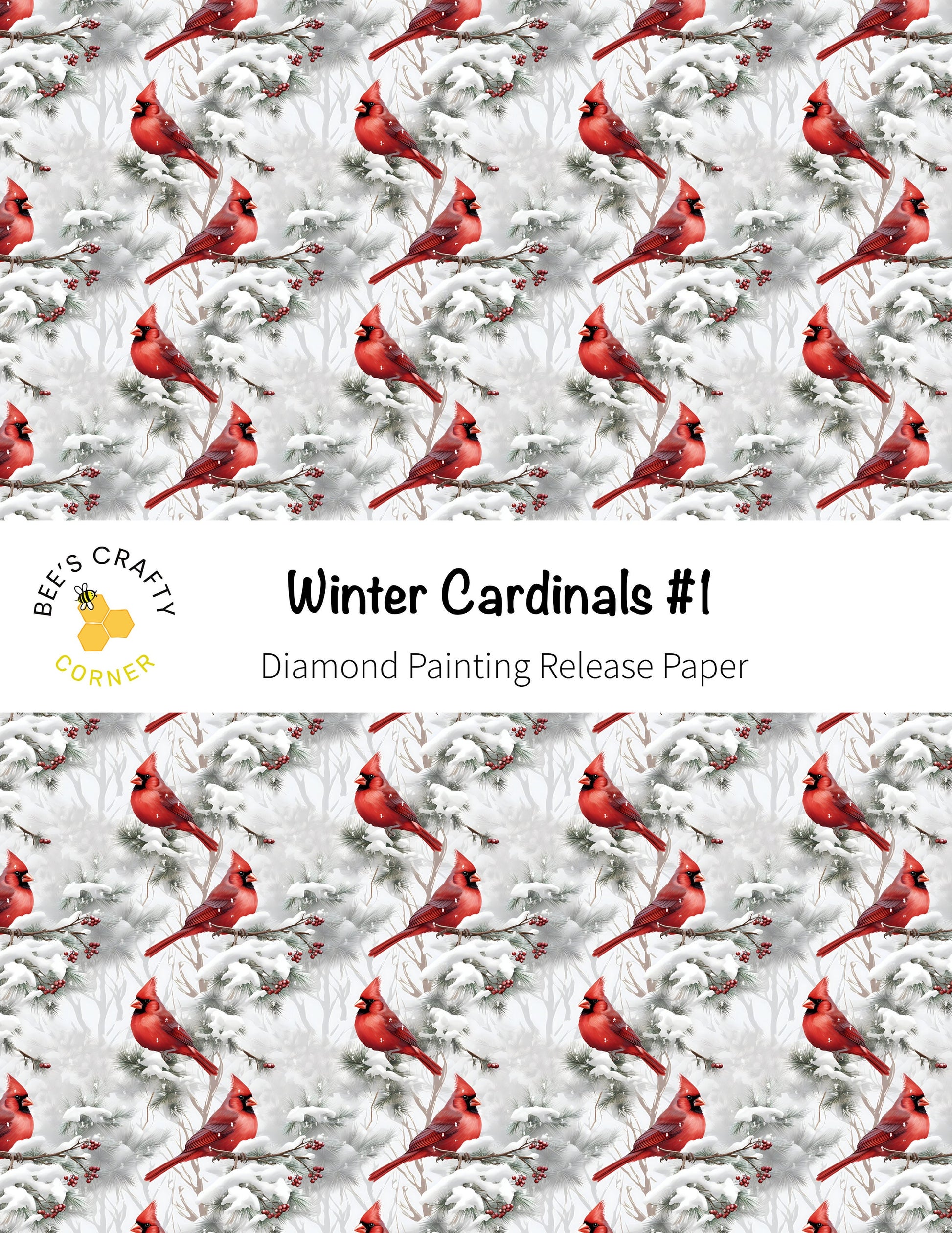 RELEASE PAPER | Winter Cardinals #1 - Reusable Patterned Diamond Painting Release Paper