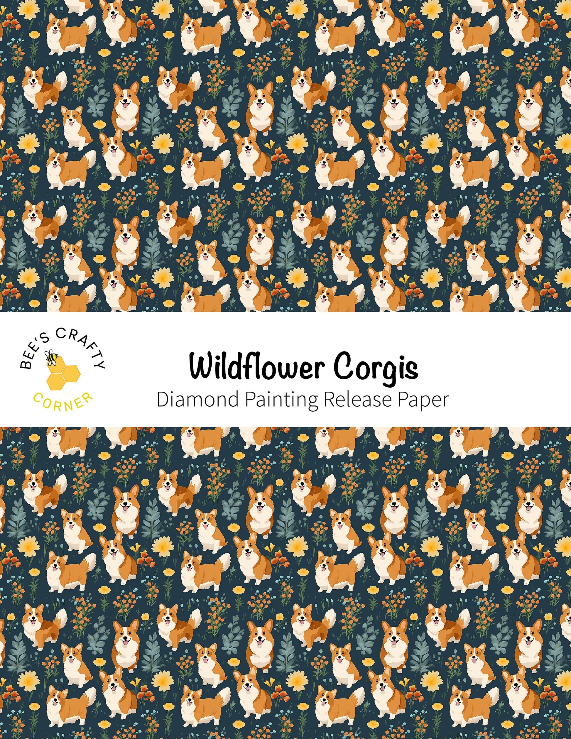 RELEASE PAPER | Wildflower Corgis - Reusable Patterned Diamond Painting Release Paper
