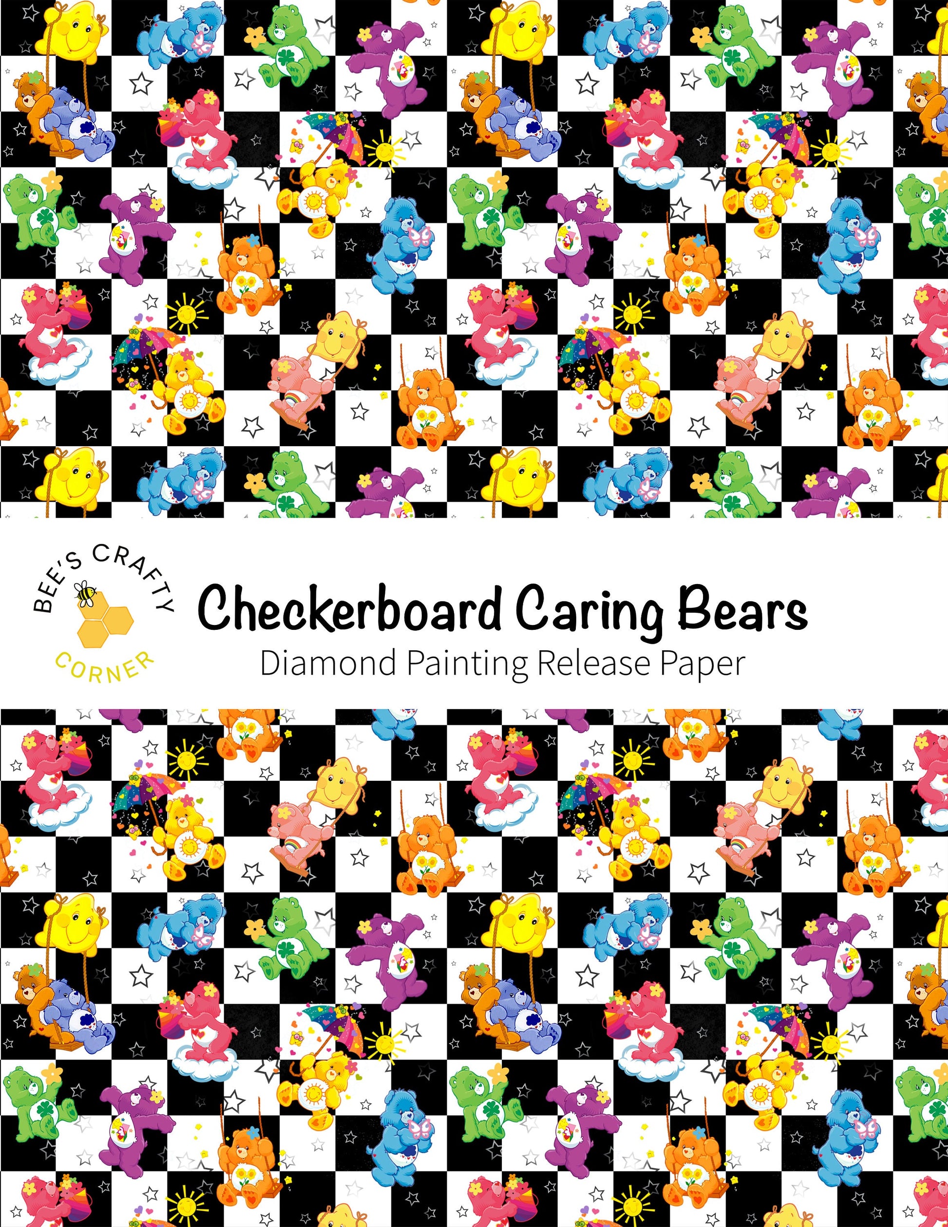 RELEASE PAPER | Checkerboard Caring Bears - Reusable Patterned Diamond Painting Release Paper